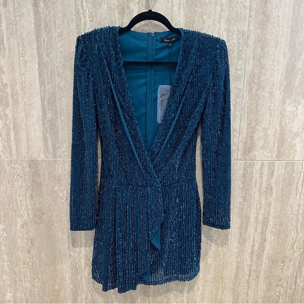 PEACE + LOVE - Embellished Teal Sequin Dress